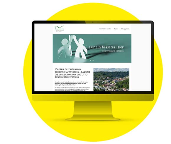 Screendesign Startseite der Marion und Otto Biesenberger-Stiftung 